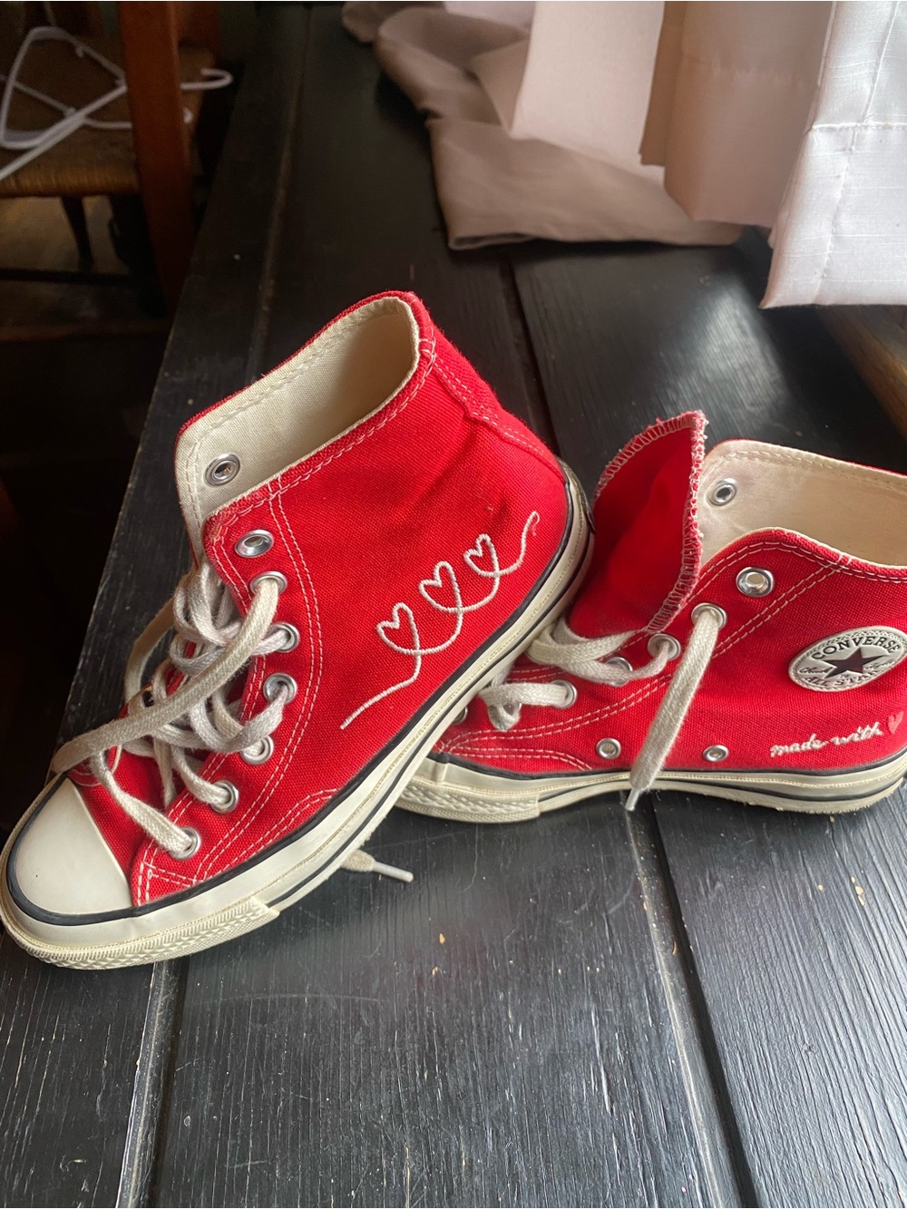 Converse Red Kids' High-Top Sneakers with Heart Detail